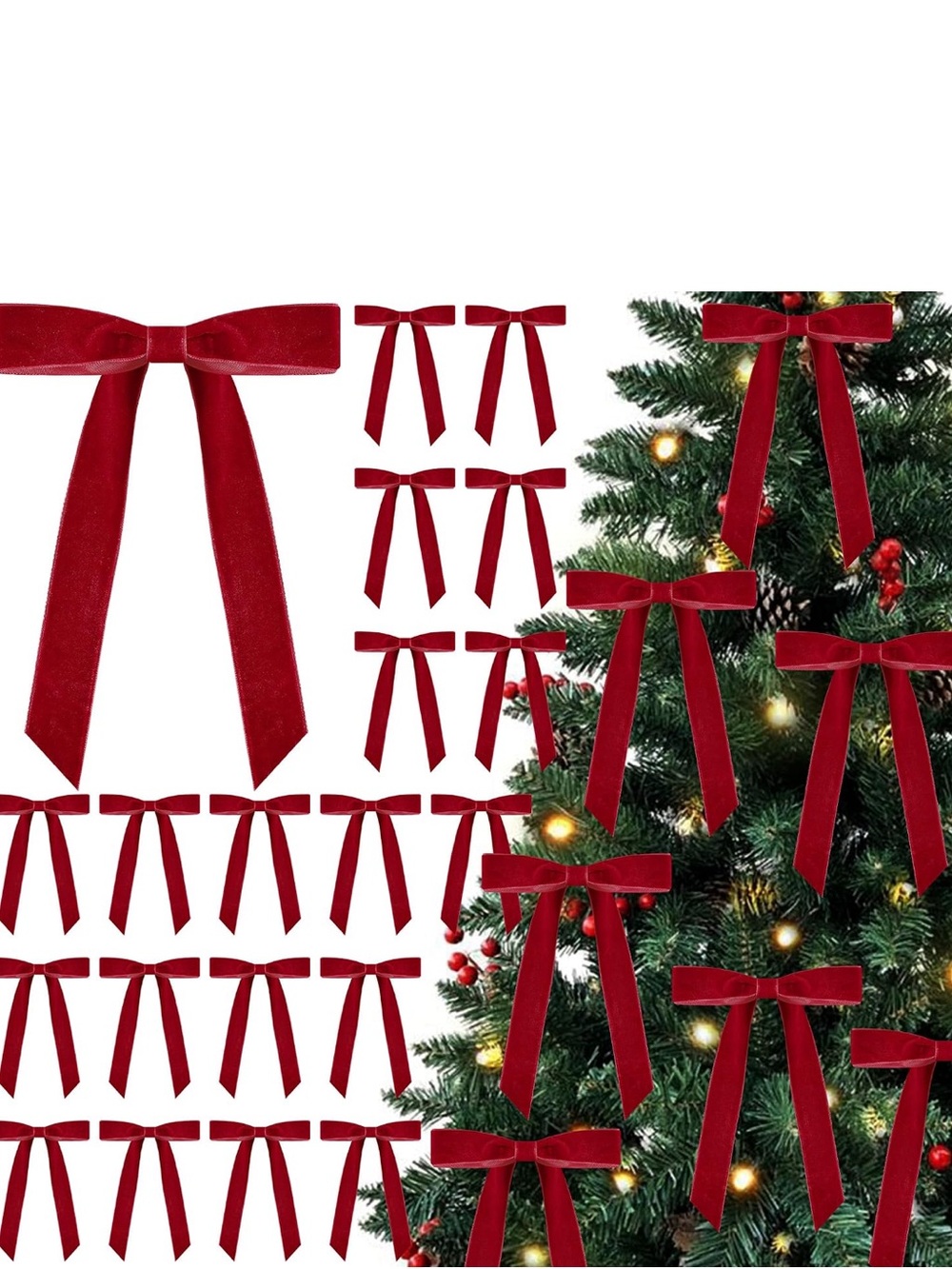 Red Velvet Decorative Holiday Bows - Pack for Tree & Wreath Accents